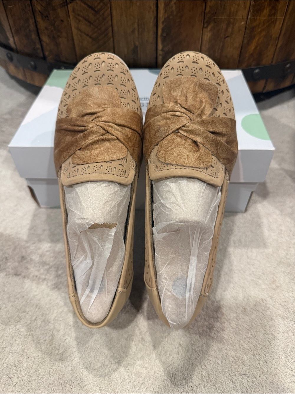 Earth Origins Taupe and Brown Knotted Perforated Loafers